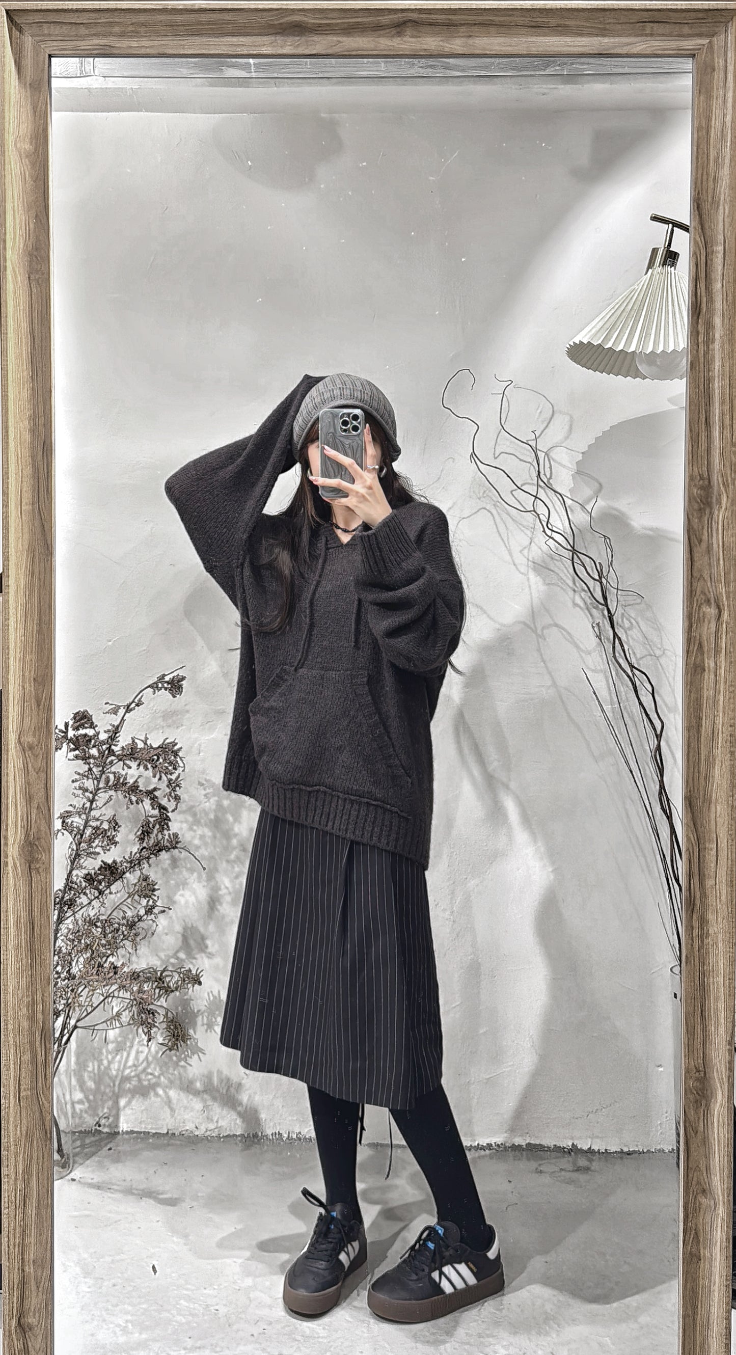 [ cozy winter 🎀🎄] hooded oversized knit/ charcoal