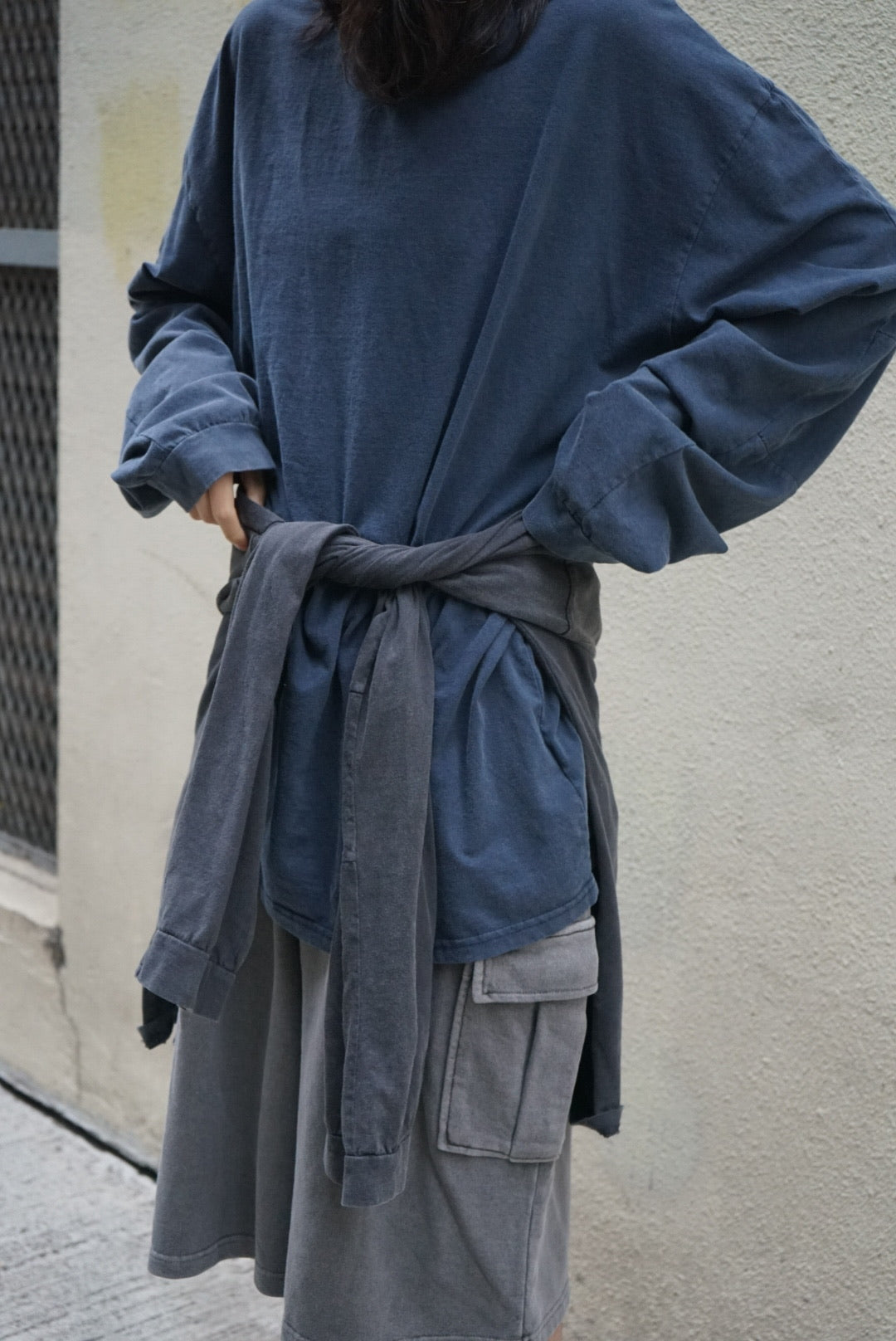 【Basic Items Option 】Oversized Dye Long Sleeve - Blue