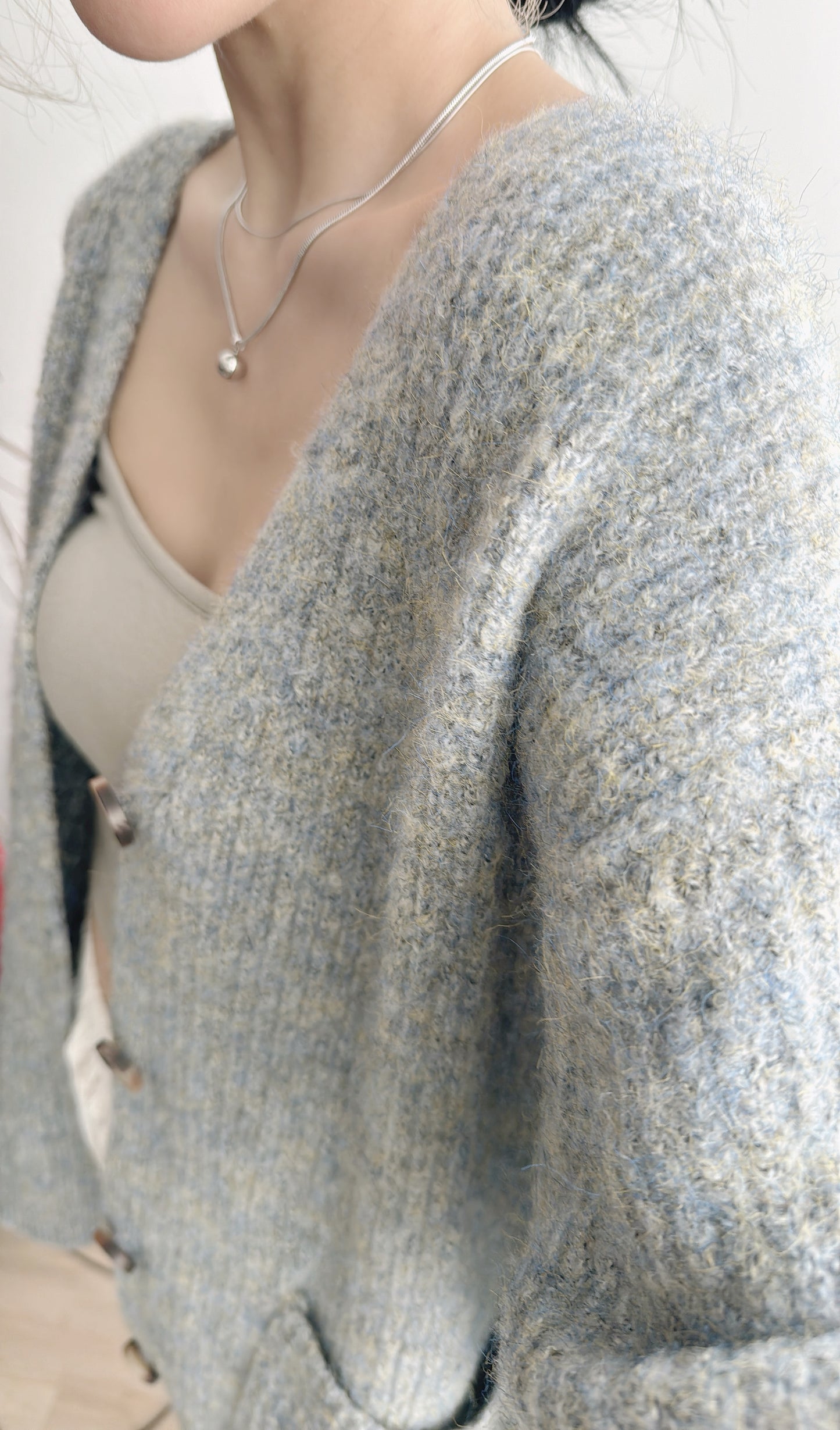 [ colorful spring! ] Libby Mixed-color cardigan/ light blue