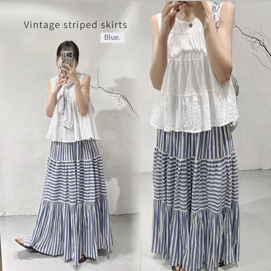 [ limited stock! ] vintage striped skirts/ blue