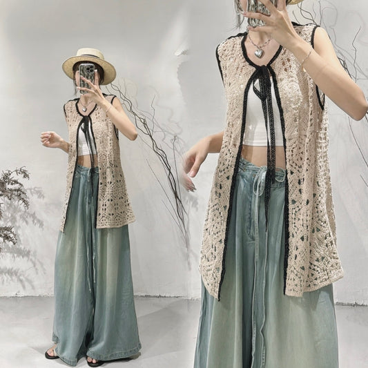 [ 現貨！完售即止！] Patterned crocheted vest/ ivory