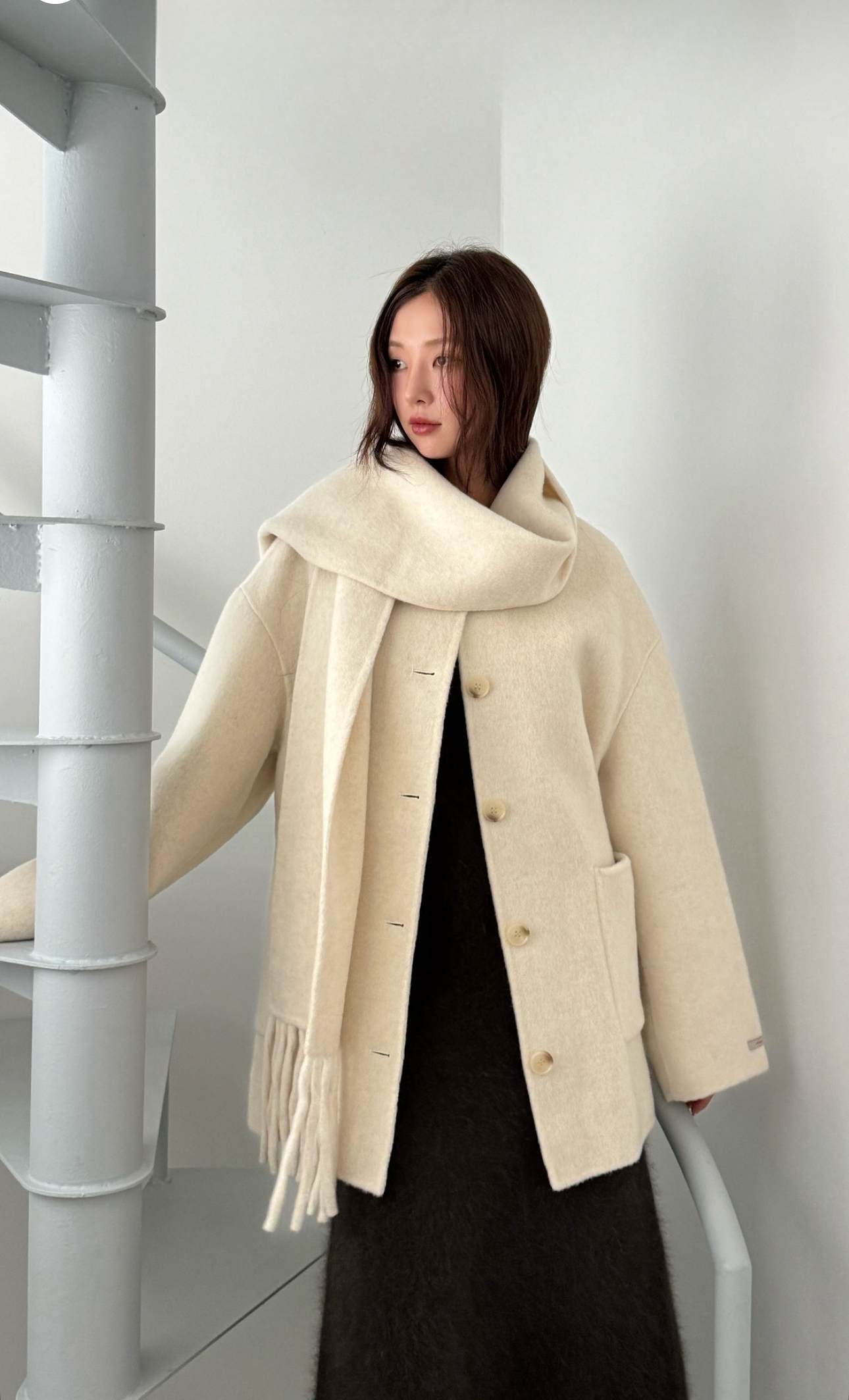 [100%羊毛！超高質大褸！] Oversized wool blended scarf coat / ivory