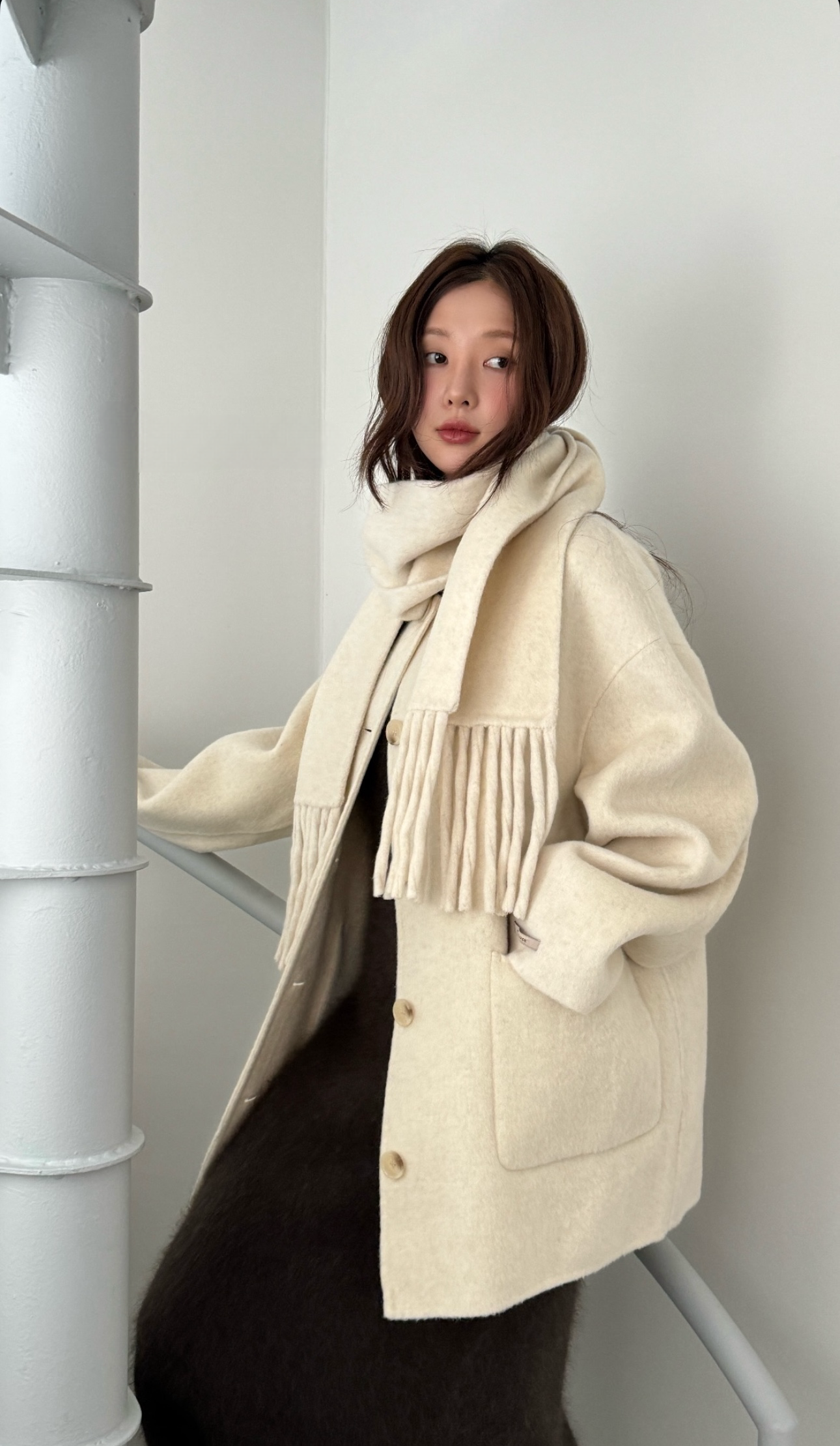 [100%羊毛！超高質大褸！] Oversized wool blended scarf coat / ivory