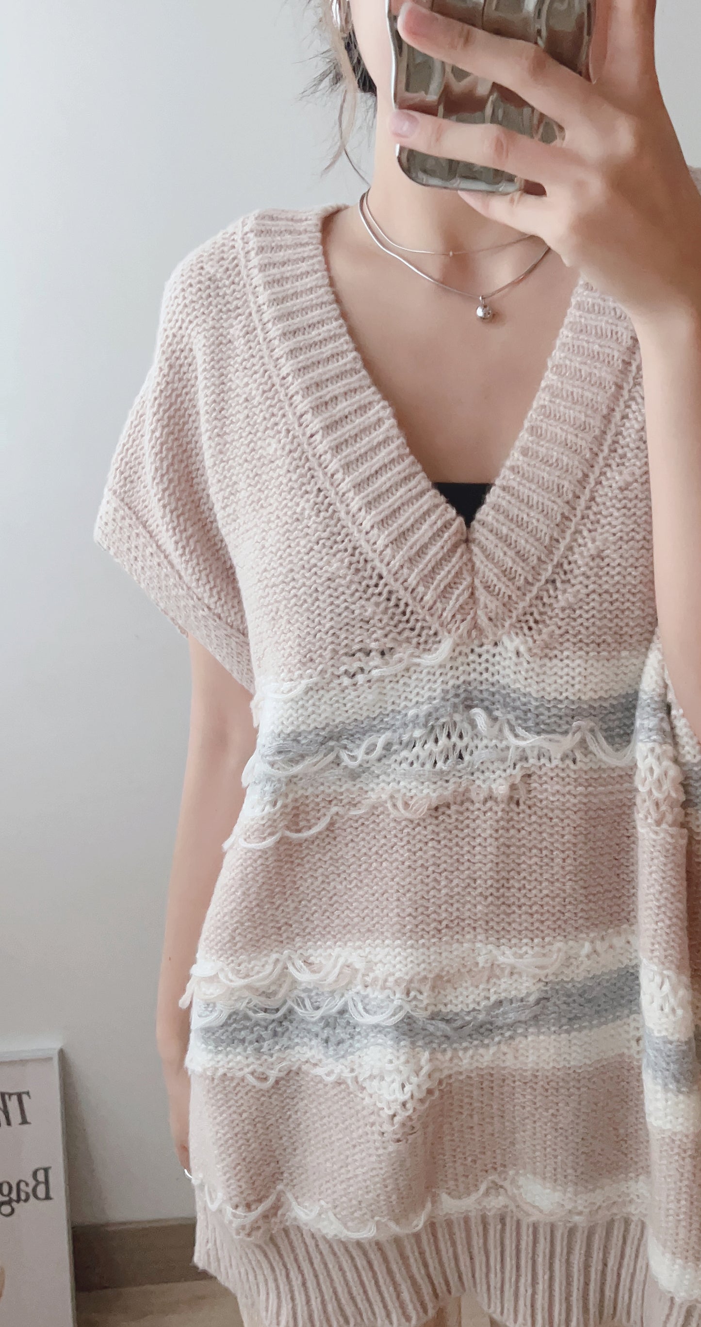 Rendis Knit Vest/ beige x grey