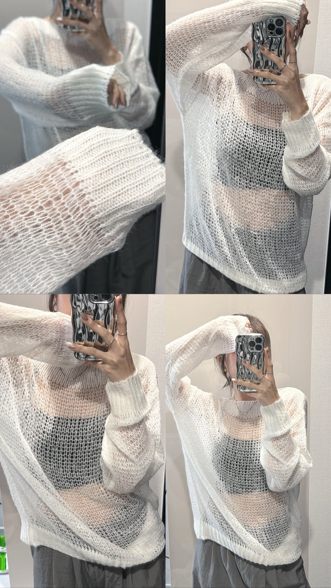 Mohair crew neck top / white