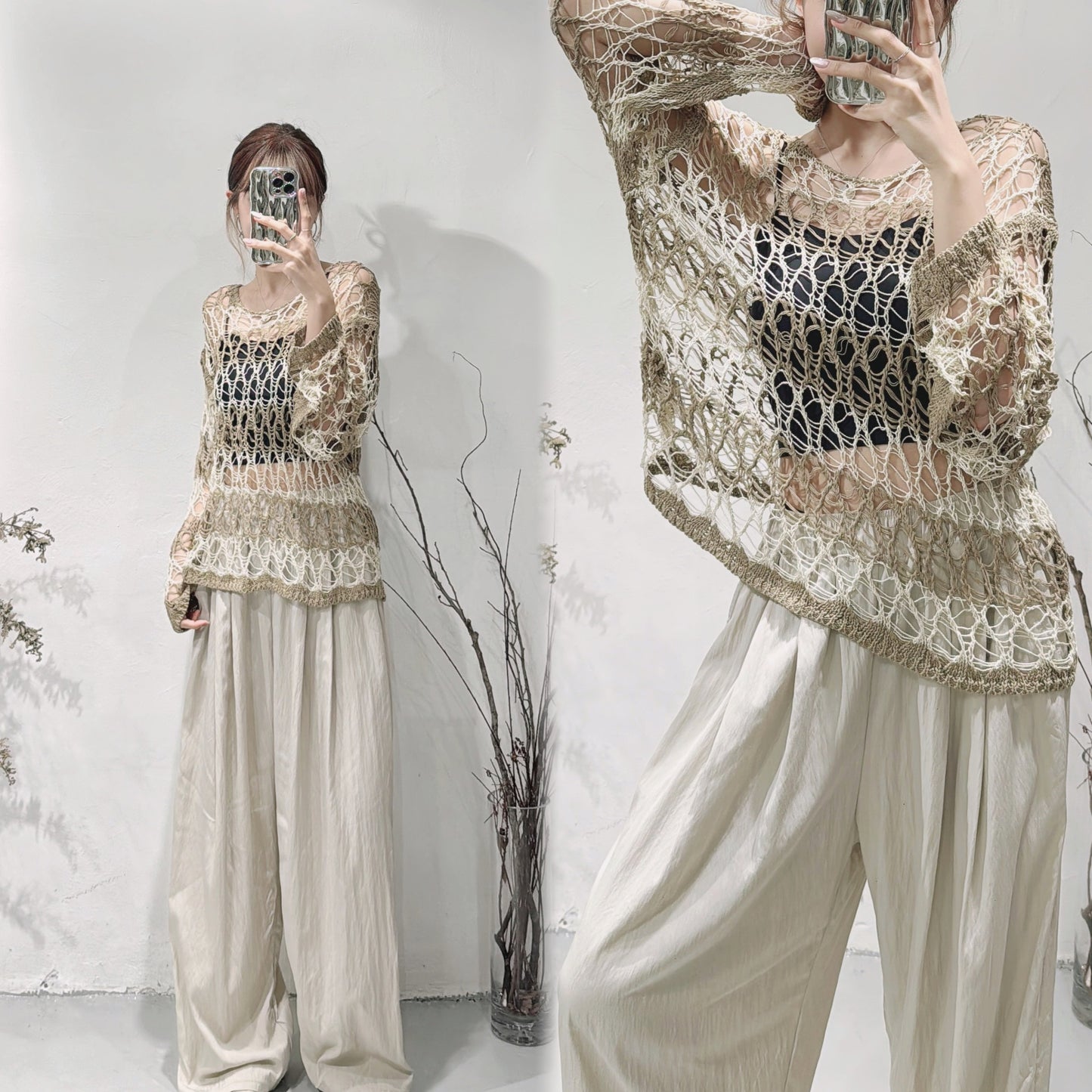 [夏日必備！] Kiwi crocheted net top/ brown