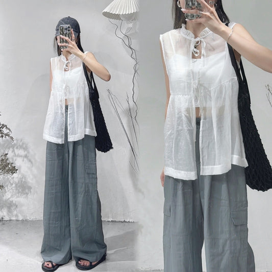 [ basic 易襯款！] Kody see through top / white