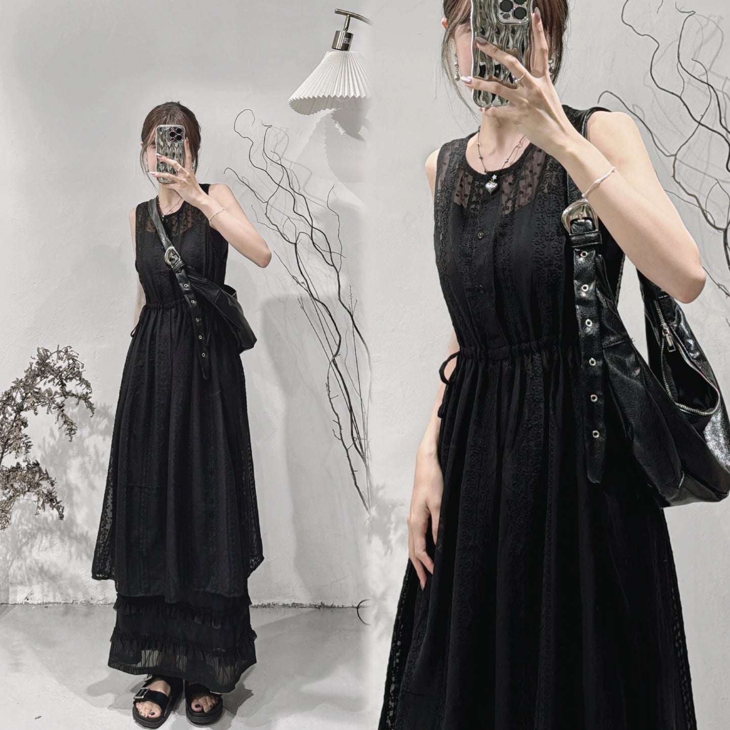 [ 超顯腰！] Lace see through ops / black